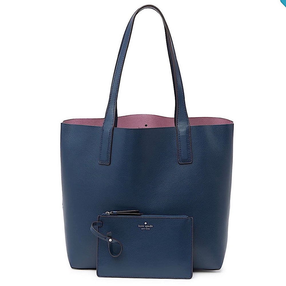 Kate Spade New York reversible leather bag tote Blue and Pink w matching pouch
